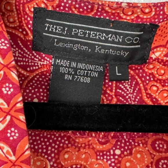 THE J PETERMAN CO. RED PATTERNED CAPE TOP WOMENS SZ L - Picture 2 of 3